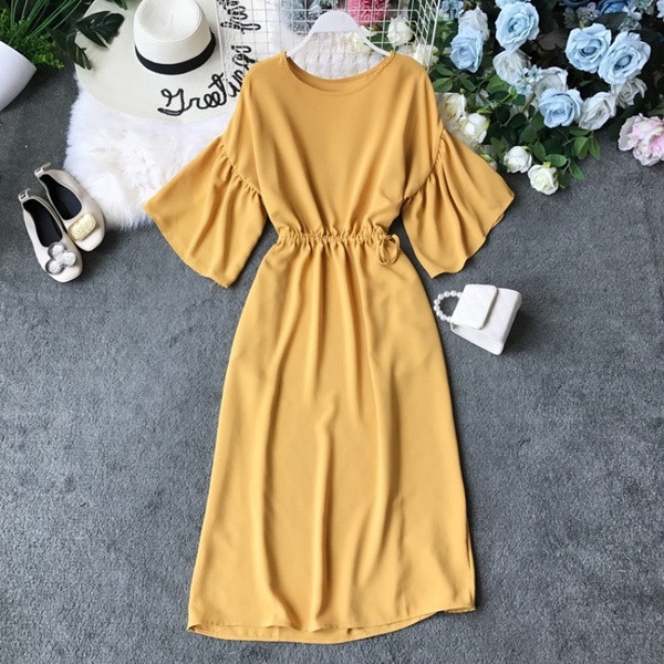 Rochie moderna de dama cu maneci scurte in patru culori si decolteu O