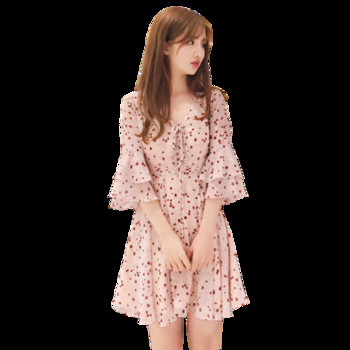 Rochie de dama actuala cu maneci 3/4 cu model floral