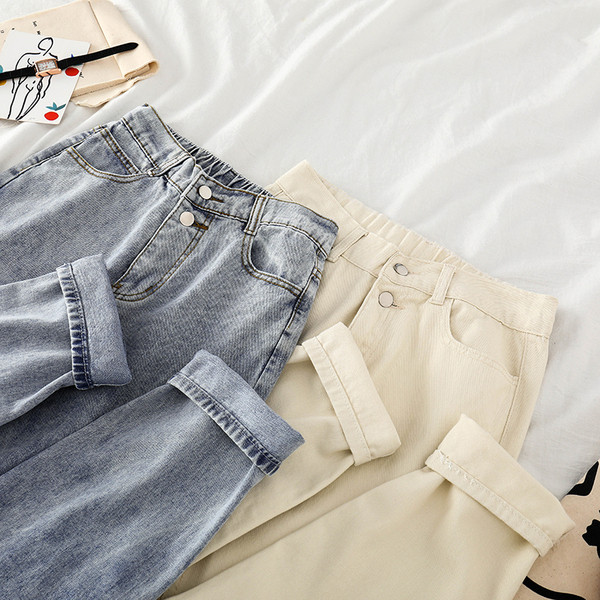 Blugi lungi de dama moderni in doua culori cu talie inalta