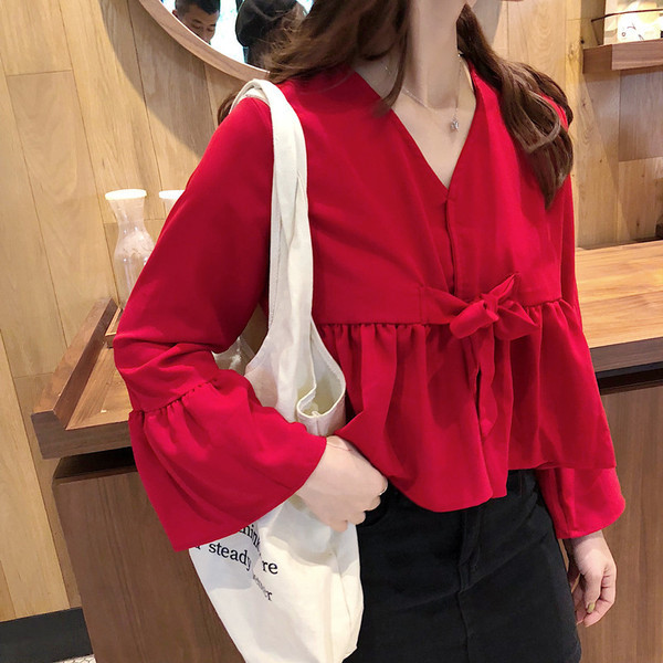 Camasa de dama model lat cu maneci lotus in doua culori