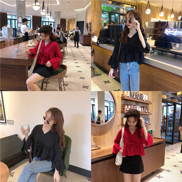 Camasa de dama model lat cu maneci lotus in doua culori