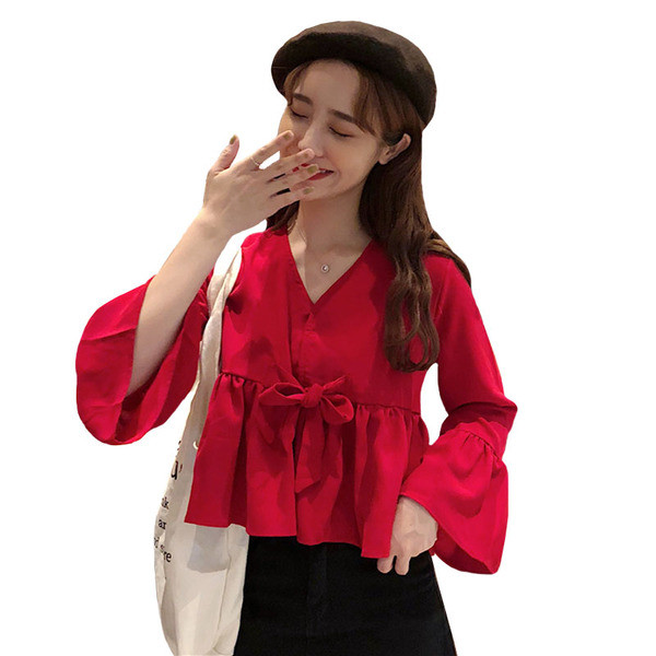 Camasa de dama model lat cu maneci lotus in doua culori