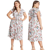 Rochie modernă de damă cu mâneci scurte și decolteu adânc în alb