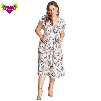 Rochie modernă de damă cu mâneci scurte și decolteu adânc în alb