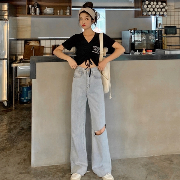 Blugi dama casual - model larg cu motive rupte