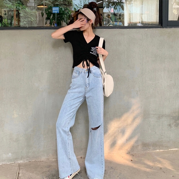 Blugi dama casual - model larg cu motive rupte