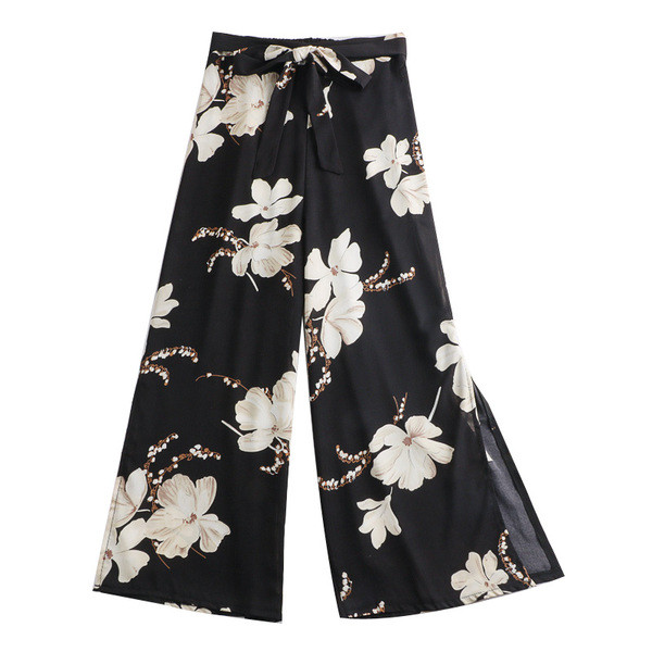 Pantaloni de dama actuali in trei culori cu motive florale