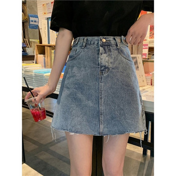 Fusta casual dama din denim cu talie inalta