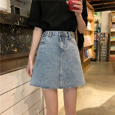 Fusta casual dama din denim cu talie inalta