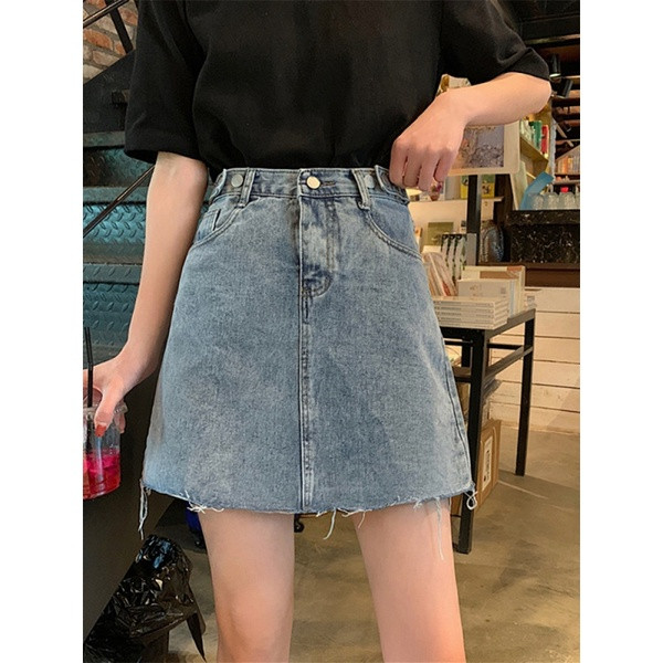 Fusta casual dama din denim cu talie inalta