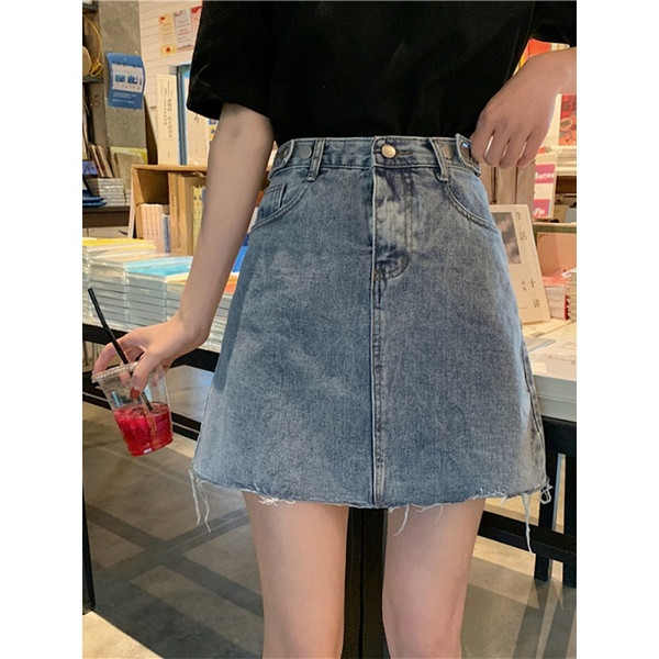 Fusta casual dama din denim cu talie inalta