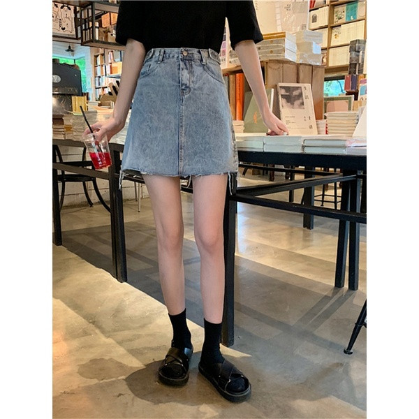 Fusta casual dama din denim cu talie inalta