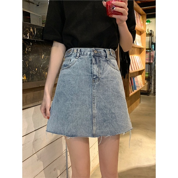 Fusta casual dama din denim cu talie inalta