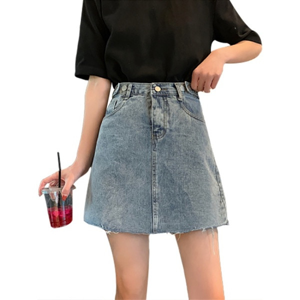 Fusta casual dama din denim cu talie inalta