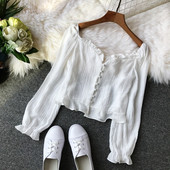 Bluză de damă elegantă cu mâneci lungi și nasturi în patru culori