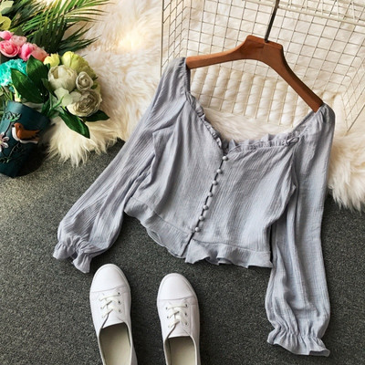 Bluză de damă elegantă cu mâneci lungi și nasturi în patru culori