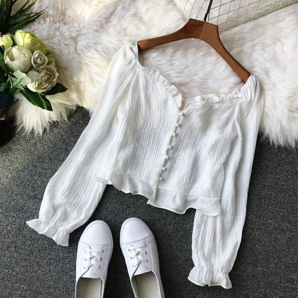 Bluză de damă elegantă cu mâneci lungi și nasturi în patru culori