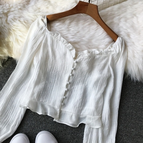 Bluză de damă elegantă cu mâneci lungi și nasturi în patru culori