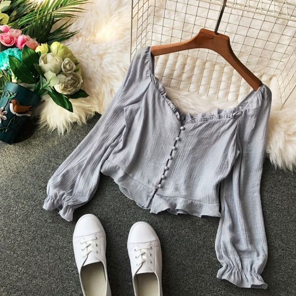 Bluză de damă elegantă cu mâneci lungi și nasturi în patru culori