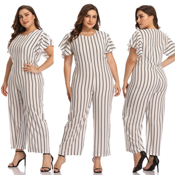 Salopetă de damă modernă în alb, cu mâneci scurte și mărimi până la 4XL