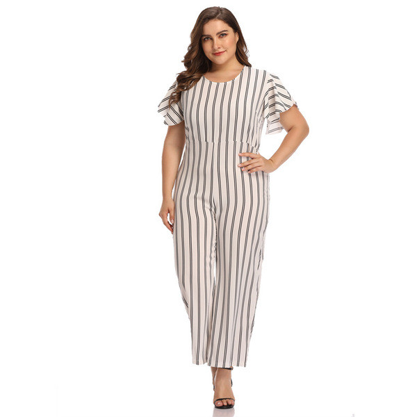 Salopetă de damă modernă în alb, cu mâneci scurte și mărimi până la 4XL