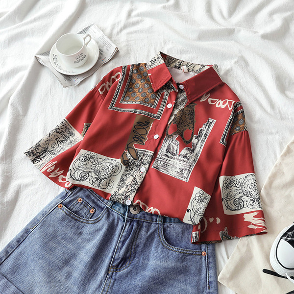 Cămașă casual de damă cu nasturi și mâneci scurte