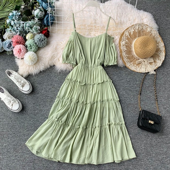 Дълга ежедневна дамска рокля с къс ръкав в няколко цвята