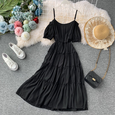 Дълга ежедневна дамска рокля с къс ръкав в няколко цвята