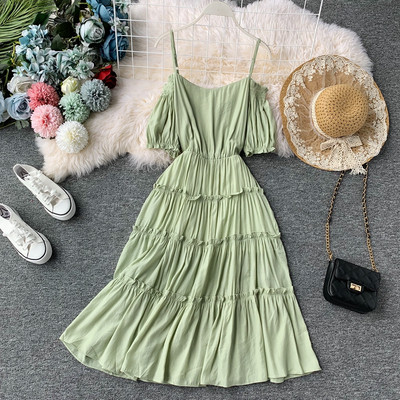 Дълга ежедневна дамска рокля с къс ръкав в няколко цвята