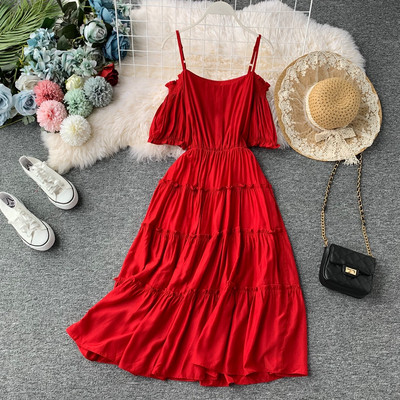 Дълга ежедневна дамска рокля с къс ръкав в няколко цвята