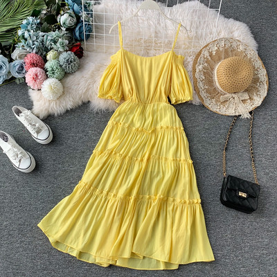 Дълга ежедневна дамска рокля с къс ръкав в няколко цвята