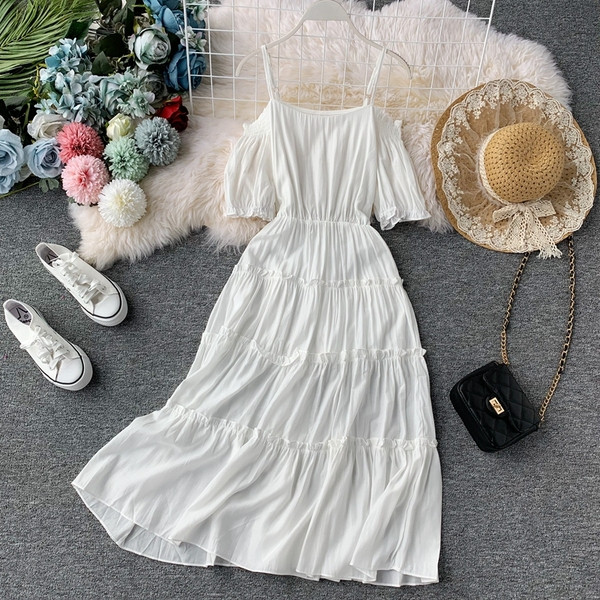 Дълга ежедневна дамска рокля с къс ръкав в няколко цвята