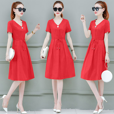 Ежедневна дамска рокля в три цвята с V-образно деколте