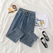 Blugi lungi de dama moderni cu talie inalta si buzunar in albastru