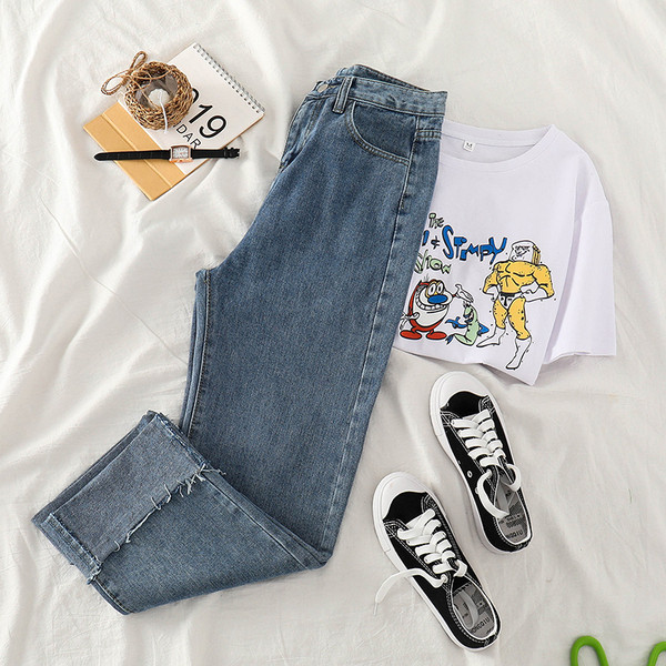 Blugi lungi de dama moderni cu talie inalta si buzunar in albastru