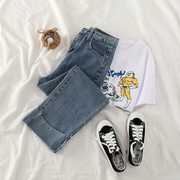 Blugi lungi de dama moderni cu talie inalta si buzunar in albastru