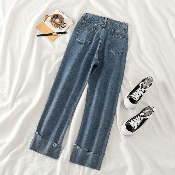 Blugi lungi de dama moderni cu talie inalta si buzunar in albastru