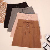 Fusta de dama eleganta cu buzunare si cravate in mai multe culori