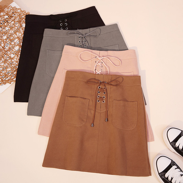 Fusta de dama eleganta cu buzunare si cravate in mai multe culori