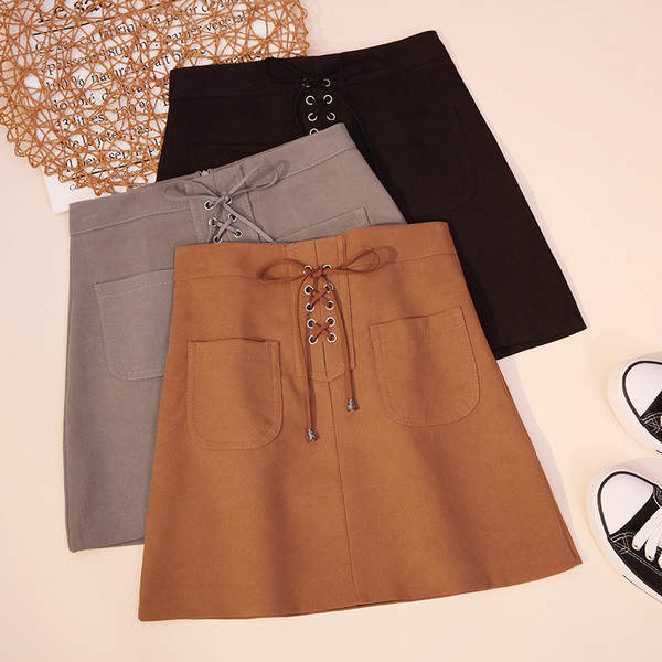 Fusta de dama eleganta cu buzunare si cravate in mai multe culori