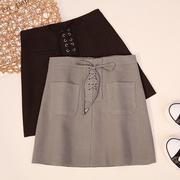 Fusta de dama eleganta cu buzunare si cravate in mai multe culori