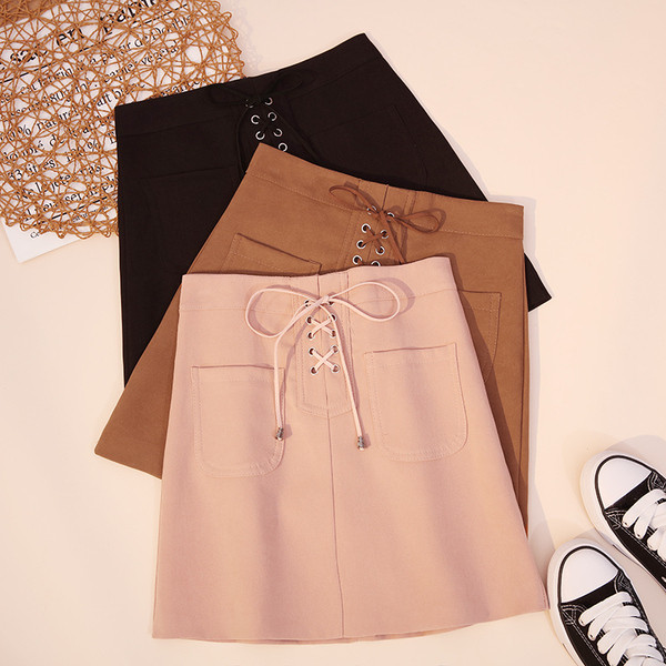 Fusta de dama eleganta cu buzunare si cravate in mai multe culori