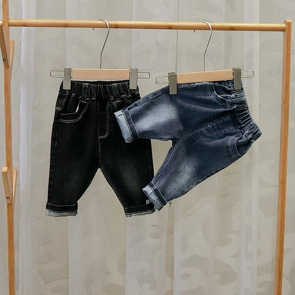 Blugi de copii eleganti pentru baieti in albastru si negru