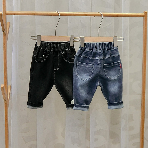 Blugi de copii eleganti pentru baieti in albastru si negru