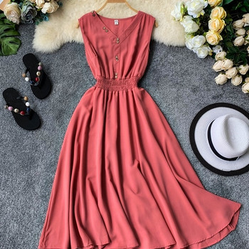 Rochie moderna de dama lunga cu nasturi si elastic