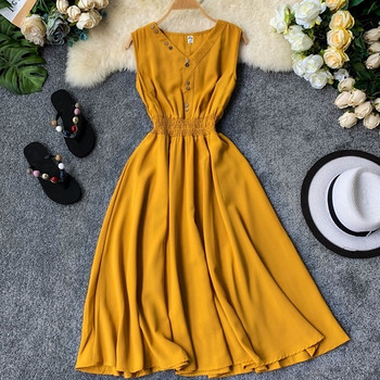 Rochie moderna de dama lunga cu nasturi si elastic