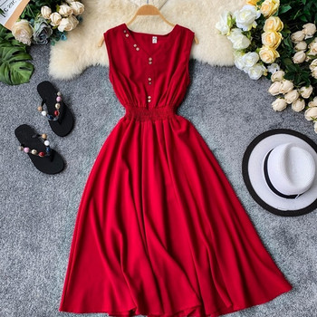 Rochie moderna de dama lunga cu nasturi si elastic