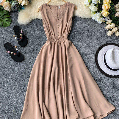 Rochie moderna de dama lunga cu nasturi si elastic