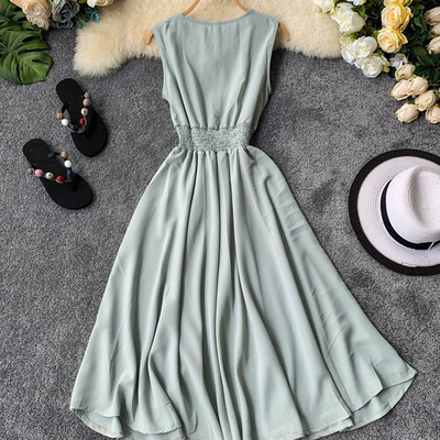 Rochie moderna de dama lunga cu nasturi si elastic