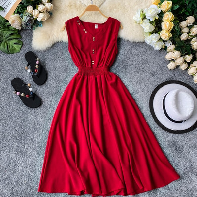 Rochie moderna de dama lunga cu nasturi si elastic